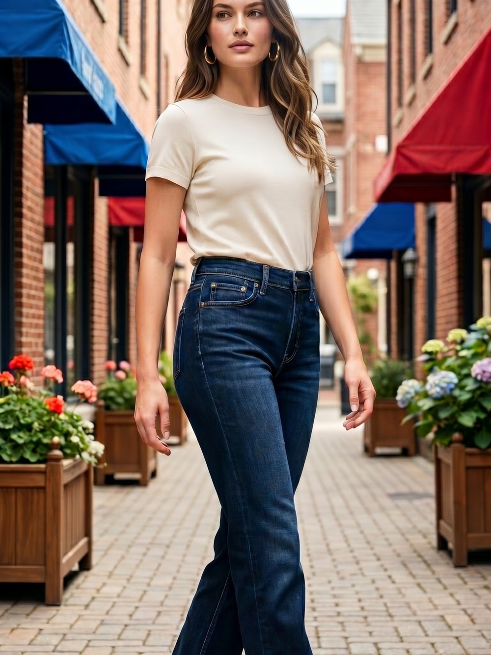 High-Rise Dark Wash Straight Leg Women’s Jeans - Navy Blue Size 14 Preppy